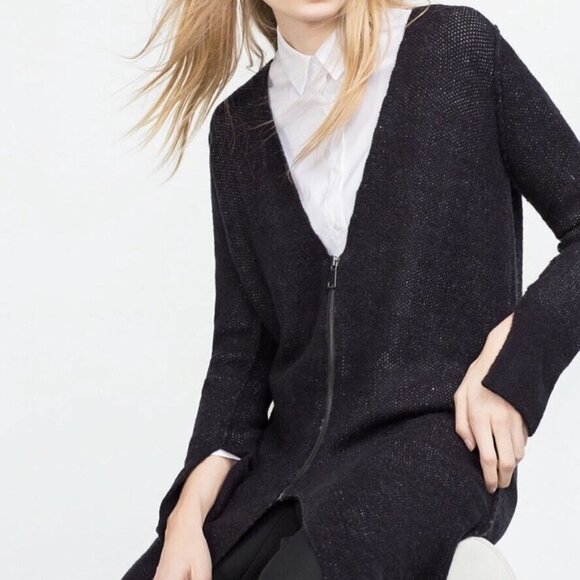 Zara Knit Wool Blend Long Maxi Cardigan Twisted Visible Seam with Zipper Size S - Picture 2 of 16